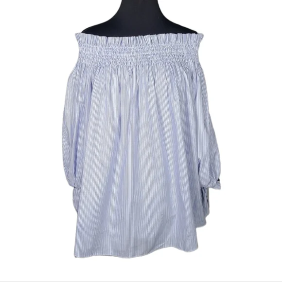 Caroline Constas "Lou" off the shoulder striped cotton blue/White top - Picture 2 of 11